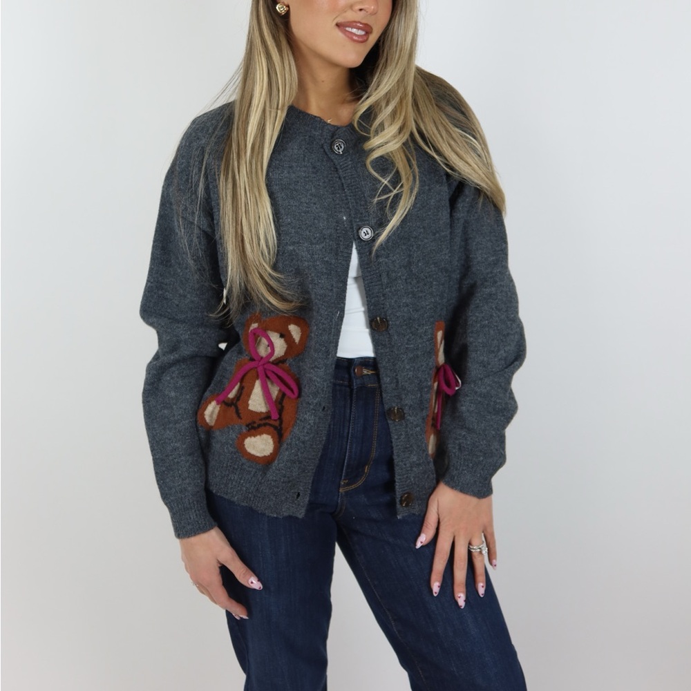 Women's teddy bear Gray Cardigan Sweater